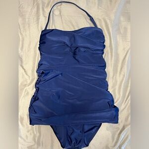 Retro Navy blue one piece swimsuit with removable strap size XS